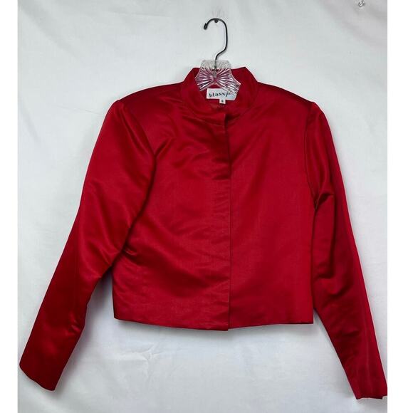 Blassport Women's Size 8 Red Satin Asian Inspired Button Front Cropped Jacket - Picture 1 of 9
